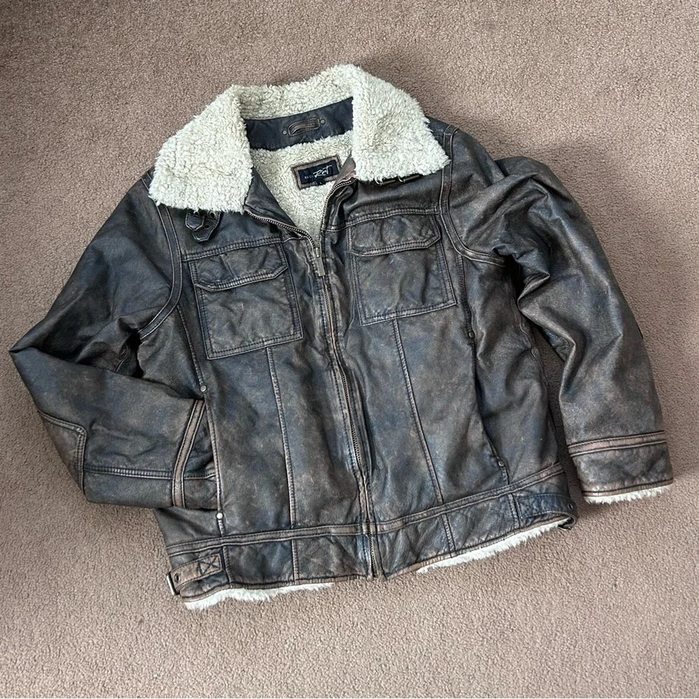 Black Rivet Brown Lined Leather Jacket size Large - Picture 1 of 12